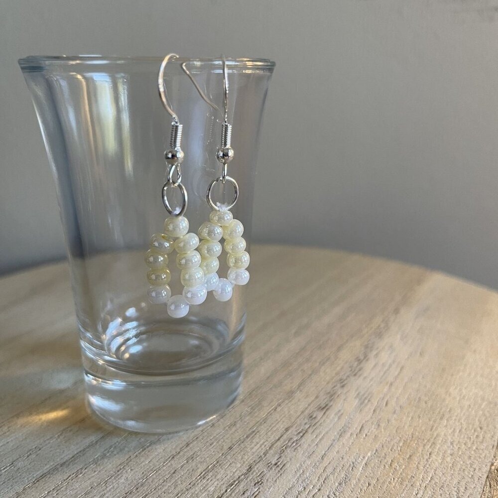 Alizeh Beaded Drop Earrings OS Yellow White Women Boho Handmade Hypoallergenic